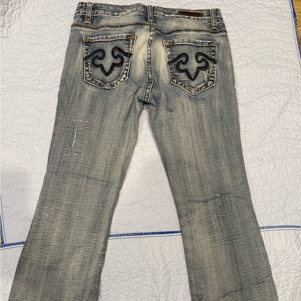 Express Distressed blue Jean Flare Jeans
